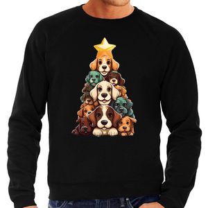 Bellatio Decorations Kerst trui / sweater heren - kerstboom van hondjes - zwart - kersthondjes - Kerstmis S