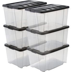 IRIS Handybox Opbergbox - 45L - Kunststof - Transparant/ Zwart - Set van 6