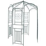 <p>Deze prachtige tuinboog is gemaakt van weerbestendig smeedijzer en biedt een stabiele basis voor rozen en andere klimplanten. De boog heeft mooie ornamenten die zorgen voor een romantische uitstraling. Met zijn paviljoenontwerp is deze boog perfect om schaduw te bieden in de zomer.</p>
<p>De metalen boog heeft een hoogte van 250 cm en een breedte van 160 cm, gemeten van de ene naar de andere hoek.</p>
<ul>
  <li>Hoogte boog: 250 cm</li>
  <li>Breedte boog: 160 cm</li>
  <li>Materiaal: smeedijzer</li>
  <li>Kleur: donkergroen</li>
  <li>Weerbestendig</li>
</ul>