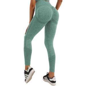 Gym Leggings voor Vrouwen, Hoge Taille Naadloze Workout Yoga Broek, Fitness Scrunch Butt Lifting Elastische Panty - kleur groen - maat M