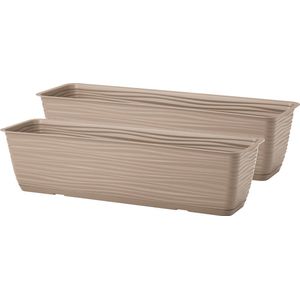 Form Plastic Plantenbak Balustrade - 2x - kunststof - beige - L60 x B17 x H14 cm - met opvang schotel - rechthoek - balkon bakken - bloembakken