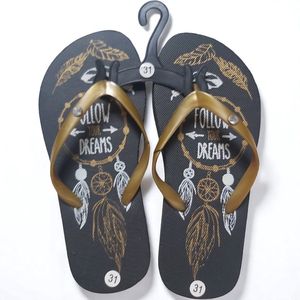 Teenslipper zwart goud met strass steentjes 31