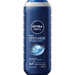 NIVEA MEN Cool Kick Douchegel - 3-in-1 Shower Gel - met Verfrissende Menthol - Shampoo - 1 x 500 ml