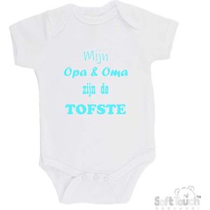 100% katoenen Romper ""Mijn Opa & Oma zijn de TOFSTE"" Unisex Katoen Wit/aquablauw Maat 62/68