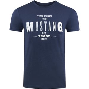 Mustang Heren T-Shirt Basic Print Tee regular fit Blauw S Ronde Hals Volwassenen Opdruk Print Shirts