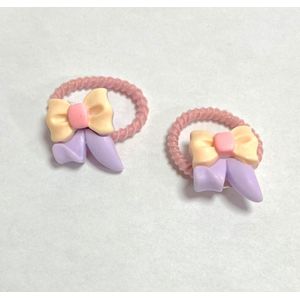 Haarelastiekjes met Strikjes - Set van 2 stuks - Roze, paars, pastel