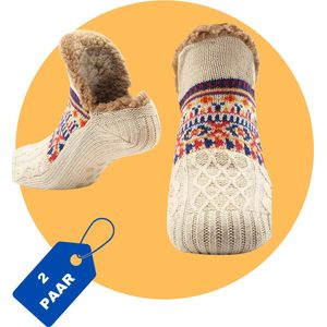 Huissokken dames en heren 2 paar - pantoffels sokken - winter sokken - anti slip - fluffy sokken - winter sokken - Crème -