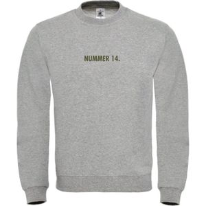 Sweater Grijs L - nummer 14 - olijfgroen - soBAD. | Sweater unisex | Sweater man | Sweater dames | Voetbalheld | Voetbal | Legende