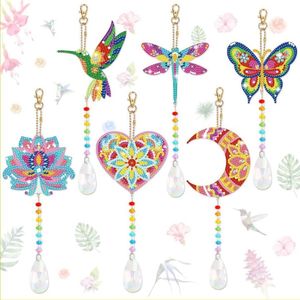 Wind Chime Vlinder - 6Pcs Hart Bloem Diamant Schilderen - Suncatcher 3D Kristal Schilderen - DIY Art Venster - Volwassenen