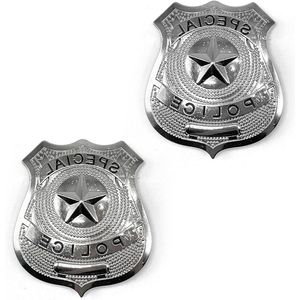 2 stuks politiebadge voor politie-kostuumaccessoires - zilver