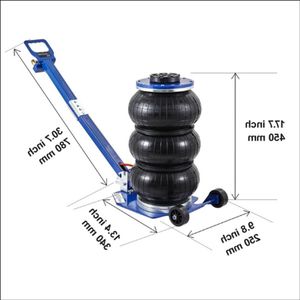 Pneumatische krik – 3 ton (6600 lbs) hefvermogen – verstelbare blauwe uitvoering – 140-450 mm hefhoogte – 3-laags luchtkussen – inklapbare steel met wielen – snelheffer voor auto’s & SUV’s