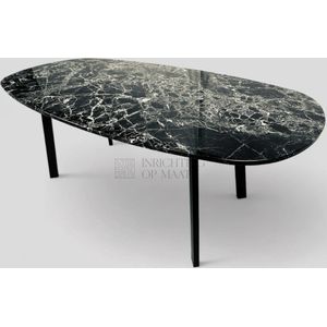 Marmeren tafel - Verde Alpi - Deens Ovaal - Italiaans Marmer - Onderstel Metaal - 75cm hoog - 200x100