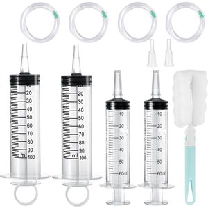Large 100 ml + 60 ml Plastic Syringe with Hose - Reusable Plastic Syringe - Large Plastic Syringe for Motor Oil - Laboratory - Animal Feed - Garden - Industry - 4 Pieces