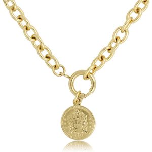 My Bendel Goudkleurige ketting met grote schakels en munt - Goudkleurige kettingen met grote schakels en een munt - Met luxe cadeauverpakking