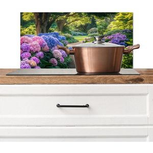 Spatscherm keuken 70x30 cm - Kookplaat achterwand Hortensia- Park - Pad - Muurbeschermer - Spatwand fornuis - Hoogwaardig aluminium