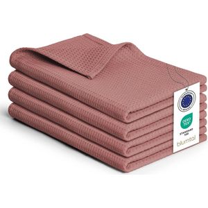 Blumtal® Theedoeken 50x70 cm- Set van 4 - Theedoeken katoen 100% - Keukendoeken wasbaar op 60 °C - Keuken handdoeken katoen - Keukendroogdoeken - Wafeldoeken - Vaatdoeken - Roze