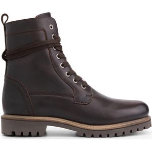 Travelin' Kvinlog Heren - Leren Veterschoenen - Wol gevoerde boots - Donkerbruin leer