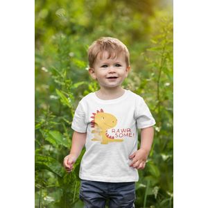 Kinder T-shirt Wit Rawrsome, maat 1-2 jaar