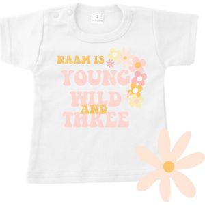 Verjaardag shirt 3 jaar met naam-Young wild and three-korte mouw-Maat 92