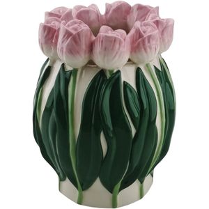 Housevitamin - Bloemen Vaas - Licht Roze/ Groen - Aardewerk