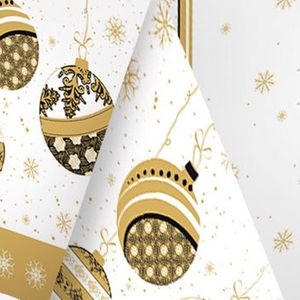 Daisy - Kerst Tafelkleed - Wit/Goud - 120 x 180 cm - Papier - Kerstballen Print - Rechthoekig