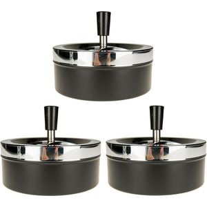 3x Draaiasbakken in mat zwart 14 cm - Draaiasbak tuinasbak voor binnen en buiten.
