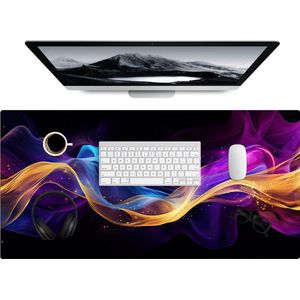 Muismat 90x45 cm - Bureaumat gaming neon goud - Computer en gameroom accessoires - Muis en bureau mat onderlegger - Game room decoratie - Bureaulegger desktop xl slaapkamer - Mousepad xxl - Muismatten office desk anti slip