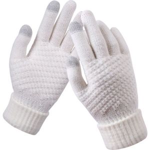 Gebreide Winter Handschoenen - Met Touch Tip - Geschikt Voor Fiets, Scooter, Sporten & Wandelen - Wol - Wit