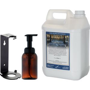 Zeepdispenser 300 ml amber bruin hervulbaar + 5 liter Bodylotion Hammam Herbal navulling (inclusief beugel)