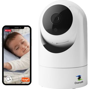 OverSafe© - Beveiligingscamera - Baby monitor - 2024 Model - 360° Draaibaar –WiFi – Full HD – Beweging Detectie - Smart Indoor Camera – Wit – Inspreek Functie - Infrarood