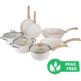 BY C&P© Go Ivory Pannenset 7 Delig Creme Wit - Duurzame Pannen Geschikt voor Alle Warmtebronnen - Uniek Design Pannenset met Deksels - Keramische Anti Aanbaklaag - 100% PFAS Vrij - Handgrepen blijven Koel - Vaatwasser&Oven Geschikt - 7 Jaar Garantie