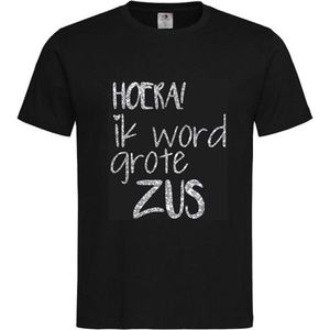 Shirt Aankondiging zwangerschap Hoera, Ik word grote zus | korte mouw | Zwart/Zilver GLITTER | maat 134/140 zwangerschap aankondiging bekendmaking Baby big sis sister Grote Zus