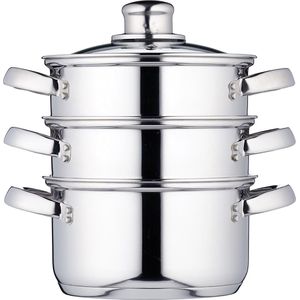 Stoompan - Stoommandje - Stoofpan 5L - 3 Laags - Zilver