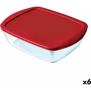 Rechthoekige lunchbox met deksel Pyrex Cook & Store Rechthoekig 1 L Rood Glas (6 Stuks)