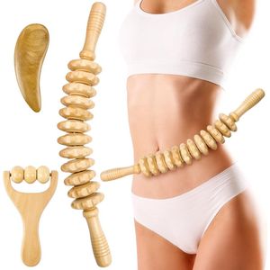 Namajunas - Massage roller hout - Massage stick - 3 stuks anticellulitis massager - Massage apparaat - Gua Sha-massagegereedschap - Ontspant benen, armen, rug en gezicht - Bindweefselmassage - massage bal