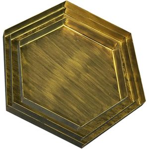 HomeBerg 2 Stuks Gouden Metalen Dienblad - Geometrische - Woondecoratie - Decoratieve Dienbladen - Fruitschaal - Serveerblad - Sierblad - 30 x 26 CM & 25 x 22 CM - Goud
