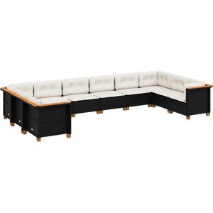 vidaXL - 10-delige - Loungeset - met - kussens - poly - rattan - zwart