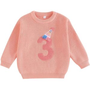 Lange Mouw Verjaardagstrui voor Baby Meisjes - Gebreide Sweatshirt met Borduurwerk