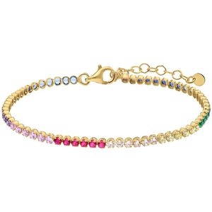 Lucardi Dames Zilveren goldplated tennisarmband zirkonia multi - Armband - 925 Zilver - Goudkleurig - 21 cm