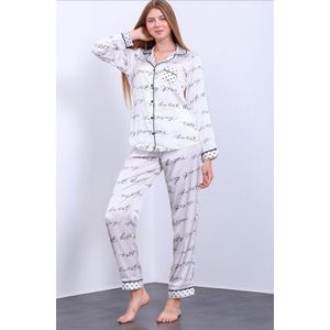 Satijn Dames Pyjama- Luxe Pyjamaset- Lingerie- Sexy- Nachtkleding Wit Sweet Dreams Maat S
