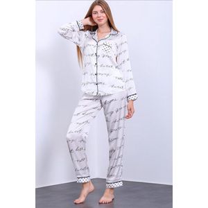 Satijn Dames Pyjama- Luxe Pyjamaset- Lingerie- Sexy- Nachtkleding Witte Sweet Dreams Maat S