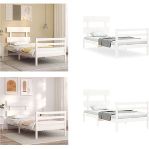vidaXL Bedframe met hoofdbord massief hout wit 100x200 cm - Bedframe - Bedframes - Bed - Eenpersoonsbed