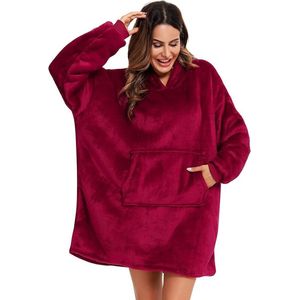 Pullover sweatshirt met capuchon badjas deken hoodie deken sweatshirt flanel hoodies - rood