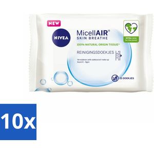 NIVEA - Reinigingsdoekjes - 3-in-1 Micellaire Doekjes - Verwijdert Waterbestendige Make-up - 25 Doekjes - Bulkverpakking - 10 stuks