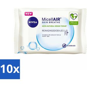 NIVEA - Reinigingsdoekjes - 3-in-1 Micellaire Doekjes - Verwijdert Waterbestendige Make-up - 25 Doekjes - Bulkverpakking - 10 stuks