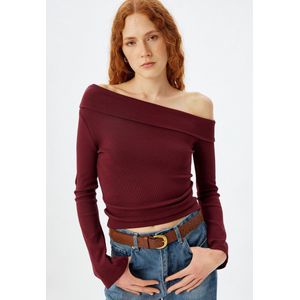 Asymmetrische kraag Lange mouw T-shirt