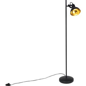 QAZQA tommy fl - Industriele Vloerlamp | Staande Lamp - 1 lichts - H 1200 mm - Zwart Goud - Industrieel - Woonkamer | Slaapkamer