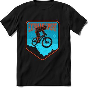 Extreme Sport | TSK Studio Mountainbike kleding Sport T-Shirt | Blauw - Oranje | Heren / Dames | Perfect MTB Verjaardag Cadeau Shirt Maat XXL
