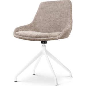 Nolon Nola-Isa Eetkamerstoel Draaibaar Bruin - Stof - Wit Onderstel - Design - Scandinavisch - Comfortabel