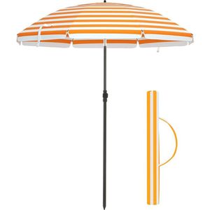 Rootz Parasol - Strandparaplu - Tuinparasol - Opvouwbare Tuinparasol - Buitenparasol - Tuinparasol - Zonnescherm Parasol - Paraplu Parasol - Oranje/Wit Gestreept